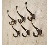 Garden Mile® Set of 6 Antique Garden Hooks Rustic Brown Cast Iron - Strong Metal Garage and Shed Storage Hooks - Coat and Tool Hooks Suitable for Outdoors
