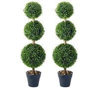 Garden Mile® Green Topiary Tree Artificial Plantation Garden Plants and Pots Artistic Round Ball Cut Garden Bush for Doorway Front Porch Decking (2x Trio Ball 80cm)
