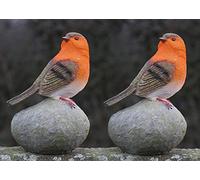 Garden Mile Robin Redbreast Perched On Stones Resin Robin Red Breast Bird Set Highly Detailed Garden Ornaments Decoration Indoor or Outdoor (2 Robins)