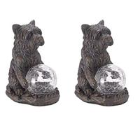 Garden Mile Novelty Cat Garden Ornaments Outdoor Solar Powered Ornaments Cat Statue With Multicoloured Led Lights Weatherproof Durable Animal Lights For Patio (Mystic Dog x2)