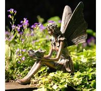 Garden Mile Sitting Fairy Garden Statue Magical Elf Garden Ornaments Outdoor Unusual Bronze Effect Fairies Figurines Resin Statues Patio Porch Flowerbed Garden Gifts For Women Men