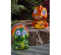Garden Mile Solar Dinosaur Garden Ornaments 2 Pack 13cm - LED Blinking Eyes Resin Dino Statues for Outdoor Garden, Patio, Lawn, Pathway & Decorative Lighting