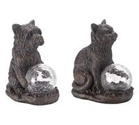 Garden Mile Solar Powered Outdoor Light Cat and Dog Statues, LED Garden or Patio Ornament with Multicoloured Lights, Novelty Solar Garden Lights, Garden LEDs (One of each Mystic Cat and Dog)