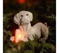 Garden Mile Solar Dog Statue, Outdoor Puppy Figurine with LED Shoe, Stone Effect Resin Garden Ornament, Weatherproof Solar Powered Light, Gift for Pet Lovers