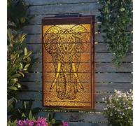 Garden Mile Solar Elephant Wall Decor 50cm - Metal Outdoor Wall Art Panel with Warm White LED Lighting for Patio, Fence, Balcony, Entrance & Garden Decoration