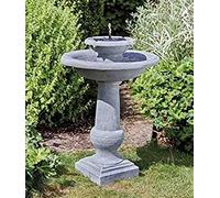 Garden Mile Solar Fountain Water Feature Traditional Stone Effect Resin Garden Solar Powered Ornamental Fountain Bird Bath Patio Energy Efficient 2 Tier Water Feature