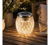 Garden Mile Dimpled Glass Jar Solar Garden Lights Solar Powered Waterproof Warm White LED Lights Outdoor Table Top Lighting, Large Decorative Patio Table Lighting Garden Ornaments