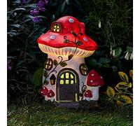 Garden Mile Solar Garden Ornament Outdoor Mushroom Fairy House LED Lighting, Solar Powered Shroom Outdoor Weatherproof Decoration Sculpture with Multi Colour LED's Resin Garden Statues
