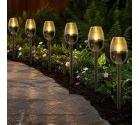 Garden Mile Solar Ground Stake Lights Set of 6 Flame Effect Outdoor Lighting