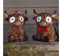 Garden Mile Solar Highland Cow Garden Ornaments 2 Pack - LED Light Up Bright Eyes Animal Statues Resin Garden Solar Ornaments - Outdoor Solar Garden Ornaments for Patio Decor Gifts For Mum