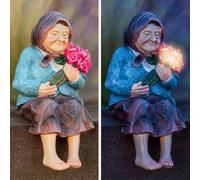 Garden Mile Solar LED Garden Ornament - Outdoor Resin Grandmother Statue for Patio & Garden Décor for Mum, Birthday or Housewarming