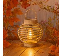 Garden Mile® Rattan Solar Garden Lantern - Illuminating Your Outdoor Space with Style - LED Patio Tabletop Light - Weaved Hanging Decorative Lamp - 23cm (Terra)