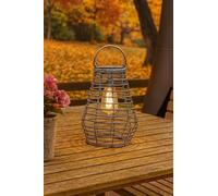 Garden Mile Solar LED Lantern Autumn Lighting for Garden Hanging Rattan Effect Light Outdoor Solar Powered Lighting Autumn Table Light Grey Lantern for Outdoors