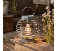 Garden Mile Solar LED Lantern Lighting for Garden Hanging Rattan Effect Silver Light Table Lamp Large Warm White Lantern 23.5cm Outdoor Solar Powered Lamp