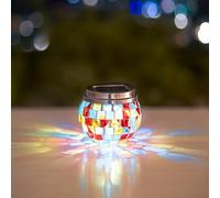 Garden Mile Solar LED Mosaic Jar Light Multi Coloured Lantern Outdoor Lighting for Garden Light Up Table Top Decoration Small Outdoor LED Garden Lamp
