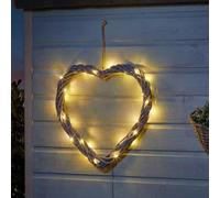 Garden Mile Solar Power In-Lit Firefly Heart Rustic Heart Hanging Wreath Outdoor Light Up Ornamental Heart Garden Decoration Wall Fence Lighting