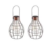 Garden Mile Solar Powered Copper Hanging Firefly Lantern with LED Lights Patio Storm Table Centrepiece Window Display Piece Indoor Outdoor Garden Lighting (Firefly, 2)