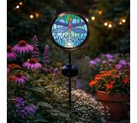 Garden Mile Solar Powered Dragonfly Stake Light with Stained Glass Effect LED, Waterproof Decorative Solar Pathway Light for Garden, Patio, Lawn, Flowerbeds, Auto On/Off, 89cm x 15cm x 5cm