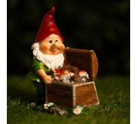 Garden Mile Solar Powered Garden Gnome Ornament with LED Light Up | Treasure Chest,21cm Weatherproof Resin Garden Statue, Outdoor Garden Decoration for Patio, Lawn, Flower Beds & Pathways