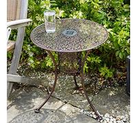 Garden Mile Solar Powered Patio Table - 60cm Tall Round Garden Side Table with Moroccan Style Cut-Out, Outdoor LED Light, Metal Frame, Portable Patio Table for Decking & Porch