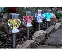 Garden Mile Stainless Steel Crystal Stake Lights - 4 Pack Colour Changing Solar Lights Outdoor Garden with Colour Changing LED - Removable Plastic Top - 6 Hours Illumination