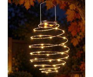 Garden Mile Solar Powered Warm White Copper LED Spiral Hanging Garden Lights Outdoor Lighting Spiralight 39x22cm Pendant Light Lantern Solar Outdoor Lights (Spiral Light x 1)