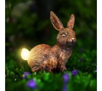Garden Mile Solar Rabbit Ornament for Garden - Bronze Effect Ornaments Outdoor Statue Waterproof Resin Sculpture with Solar Lights Outdoor Ornament Animal Sculpture for Garden