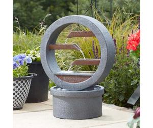 Garden Mile Solar Water Fountain Stone Effect Cascade - 60cm Outdoor Solar Water Feature with Pump & Remote Panel, Large Garden Fountain for Patio, Balcony, Rockery & Zen Decor, Grey Circular Design