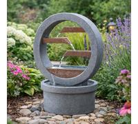 Garden Mile Solar Water Fountain Stone Effect Cascade - Outdoor Water Feature with Solar Powered Pump & Remote Panel for Garden, Patio, Balcony & Zen Decor (Grey Circle Fountain)