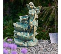 Garden Mile Solar Water Fountain - Vintage Winged Fairy Water Feature with Solar Panel - Bronze Patina Outdoor Garden Fountain - Self-Contained Water Feature for Patio, Lawn & Pond Decor