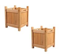 Garden Mile Square Wooden Garden Planters Set of 2 Weather Resistant, Easy Assembly, Carry Handles, Outdoor Flower Pots Raised Wooden Bed for Growing Flowers, Vegetables, Plants, Herbs