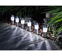 Garden Mile Solar Powered Stainless Steel Garden Lighting LED Garden Stake Outdoor Light Bollard Pathway Borders Patio Weatherproof Warm Lights (Stainless Steel Bollard, 4)