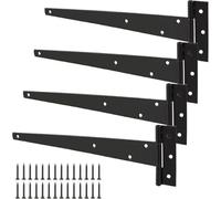 Garden Mile T Hinges 6”/150mm 4 Pack - Heavy Duty Black Gate Hinges with Screws, Powder Coated Rustproof Hinges for Wooden Gates, Shed, Garage & Barn Doors