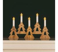 HomeZone Christmas Natural Wooden Christmas Candle Bridge with 5 Warm White LED Candles Hand Crafted Xmas Light Up Candle Lantern Bridge with Balancing Base Christmas Indoor Decoration - Wooden