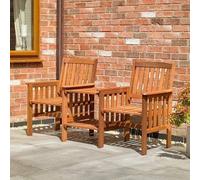 Garden Mile Traditional Jack and Jill Bench with square Table Weather Resistant 2-Seater Wooden Garden Furniture Solid Hardwood Construction Indoor & Outdoor garden furniture Easy Assemble(Love Seat)