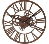 Garden Mile® Traditional Large Round Skeleton Analog Wall Clock - Vintage Style Waterproof Power Operated Retro Cog Brown Roman Numeral Clocks - 35cm Decorative Clock for Garden or Bedroom Decor