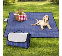 Garden Mile 150cm X 115cm Waterproof Picnic Blanket Blue Tartan Beach Mat W/Carry Handles Heavy Duty Nylon Fold Up Picnic Blanket Waterproof For Camping Picnics Car Travelling Indoor And Outdoor Mat