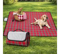 Garden Mile Waterproof Picnic Blanket 150 x 115cm - Red Tartan Foldable Picnic Mat with Carry Handle - Sandproof Outdoor Beach Rug for Camping, Garden, Travel & Festivals