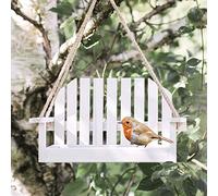 Garden mile® White Shabby Chic Bench Swing Seat Bird Feeder - Garden Decoration Table for Seed, Nut, Suet - Wooden Rustic Hanging Ornament