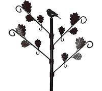 Garden Mile Wild Bird Feeder Pole Station with Iron Leaves and 4 Adjustable Branches - Waterproof Brown Rustic Vintage Style Hammertone Finish Bird Feeding Station for Hanging Feeders - 2m