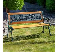 Garden Mile® Wooden Childrens Kids Garden Bench Seat Animal Noah's Ark Safari Outdoor Seating Chairs Cast Iron Strong Stable