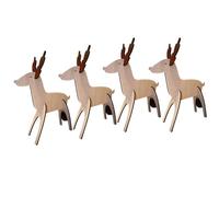 Garden Mile Rustic 3D Wooden Christmas Xmas Novelty Rudolf Reindeer Figurine - Free Standing Christmas Decoration Shabby Chic Christmas Ornament Table Window Decor (Pack of 4).