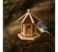 Garden Mile Wooden Gazebo Bird Feeder - Novelty Natural Hanging Park for the Garden Round Hexagonal Carousel Arbour Pergola Bird Feeding Station Wild Birds Garden Decor for Bird Seed Mix and Peanuts