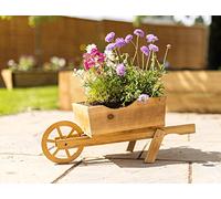 Garden Mile Wooden Ornametnal Garden Plant Flower Wheelbarrow Planter Large Garden Ornament Outdoor Decoration Planting Pot Patio Decor Heavy Duty Natural Wood Decorative Planter