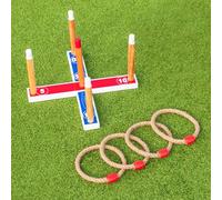 Garden Mile Wooden Quoits Garden Ring Toss Game Hoopla Toy - Summer Outdoor Family Lawn & Garden Fun - 5 Rope 9 Pin - Premium Quoits Game Set - Indoor Outdoor Sports Game Activity
