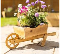 Garden Mile Wooden Wheelbarrow Garden Planters Outdoor Flower Pots - Heavy Duty Rustic Large Garden Ornaments - Easy To Assemble Garden Wheelbarrow for Display Pansies, Marigolds, Begonias - 70cm