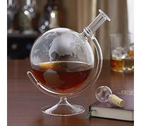 Garden Mile World Map Whiskey Decanter - Large Wine Carafe on Cradle Hand Blown Etched Glass Drinks Decanter - Ideas Globe Wine Decanter for Whiskey, Wine, Cocktails, Liquor, Scotch (Globe Decanter)