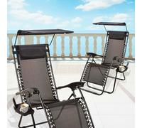 Garden Mile | Zero Gravity Chair | Set of 2 | Heavy Duty Textoline | Outdoor & Garden Sunloungers | Reclining & Folding Chair with Cup Holder and Headrest Pillow