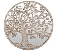Garden Mirror Sand Round 60 x 2.5 cm Iron with Tree Motif, Weatherproof Outdoor Wall Mirror for Garden Decoration and Light Reflection for Hallway, Living Room, Bathroom
