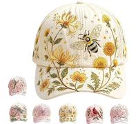 Garden Morning Cap, Adjustable Cotton Embroidered Flower Bee Hat, Breathable Garden Morning Baseball Cap for Women, Lightweight Embroidered Gardening Baseball Hat, for Hiking & Walking